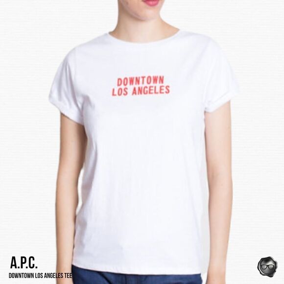 A.P.C. U.S. COTTON T-SHIRT DOWNTOWN LOS ANGELES WOMEN’S ROLLED SLEEVE CAPSULE - Picture 1 of 9